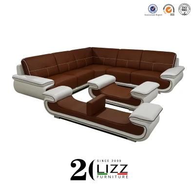 Modern European Living Room Home China Lizz Furniture Genuine Leather Sofa Furniture Set