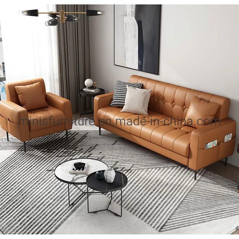 (MN-SF82) Light Luxury Leather Small House Furniture Simple Italian Apartment Living Room Sofa