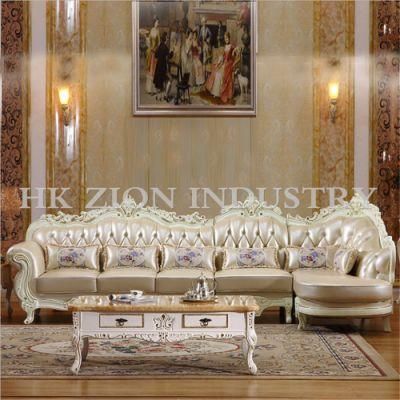 Royal Living Room Furniture Sets Luxury Leisure Chaise L Shape Sofa Corner Sofa European Style Geniue Leather Wooden Home Living Room Sofa