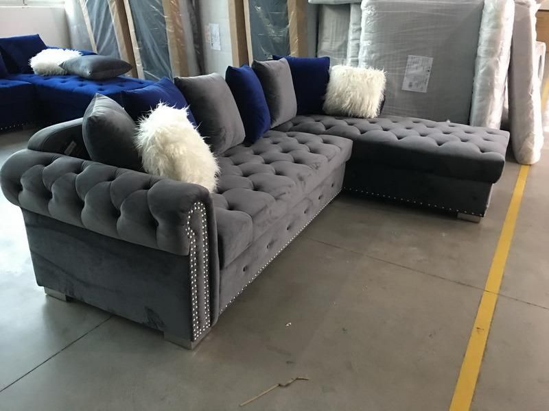 Living Room Sectional Fabric Sofa with Fur Pillows