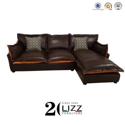 Modern Designer L-Shape Leather and Fabric Leisure Sofa