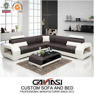 Indoor Classic Style Home Livingroom L-Shaped Furniture Leather Sectional Sofa with Coffee Table