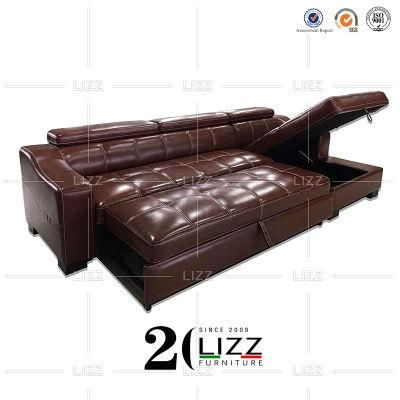 Antique Contemporary Design Living Room Furniture Nordic Brown Genuine Leather Adjustable Sofa