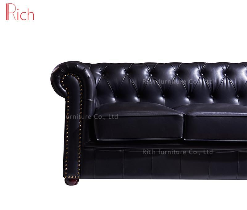 Popular Modern Classic Design Old Style Vintage Leather Chesterfield Sectional Sofa