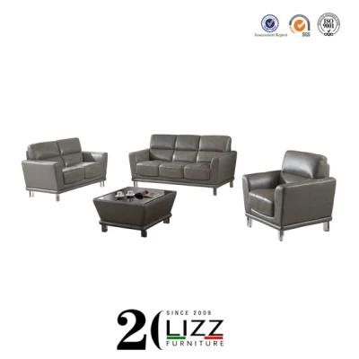 Promotion Discount Home Furniture Lounge Chrome Leg Genuine Leather Sofa