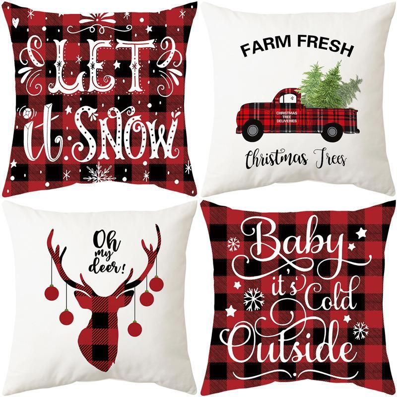 Custom Luxury Merry Christmas Sofa Cushions Lights Cotton Crochet Letters Jacquard Embroidery