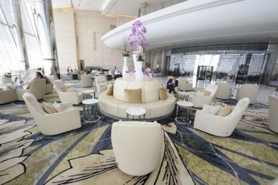 Hotel Lounge Lobby Simple Circular Conversation Sofa with Marble Side Table and Cream Single Sofa