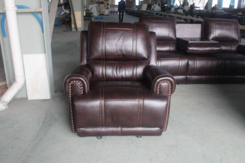 Gel Leather Reclining Sofa with Nail Head Arm for Living Room Furniture