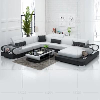 New Design European LED Lighted Fashion Living Room Furniture Sectional Genuine Leather Corner Sofa