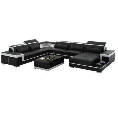 Dubai Wholesale Furniture Indoor Genuine Leather Sectional Sofa with Tea Table