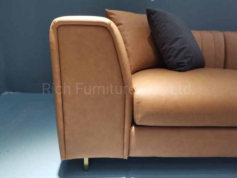 Factory Sofa Custom Nordic Style Modern PU Leather Three Seat Tufed Large Armrest Sofa