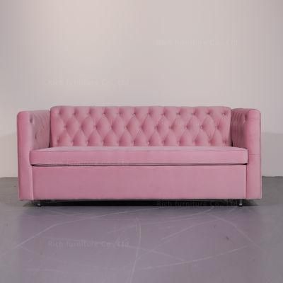 Modern Bedroom &amp; Living-Room Wood Frame Pink Fabric Velvet Sofa Bed
