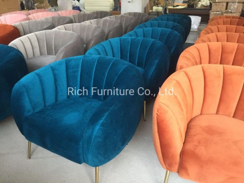 Living Room Furniture Lily Pumpkin Fabric Velvet Sofa Couch with Metal Legs Modern Sofa Chair