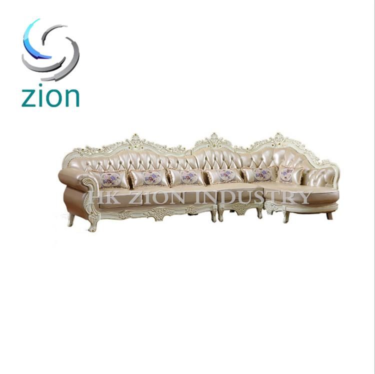 Royal Living Room Furniture Sets Luxury Leisure Chaise L Shape Sofa Corner Sofa European Style Geniue Leather Wooden Home Living Room Sofa