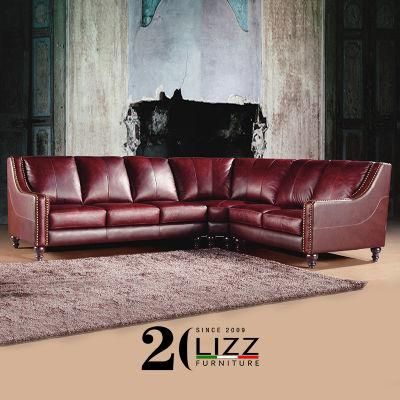 High Grade Classic Italian Design Home Furniture Lounge Sectional Pure Leather Sofa