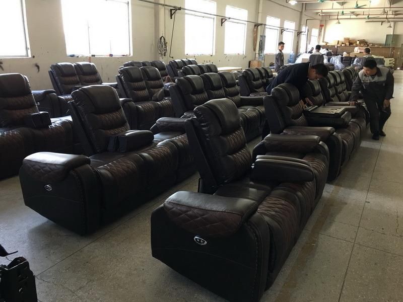 Air Leather Power Reclining Sofa with Nail Arm for Living Room Furniture