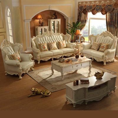 Royal Italy Leather Sofa with Wood Tables for Home Furniture