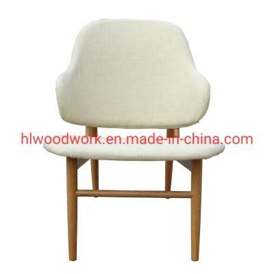 Oak Wood Frame Natural Color with White Fabric Back and Cushion Dining Chair Wooden Chair Lounge Sofa Coffee Shope Arm Chair Living Room Sofa