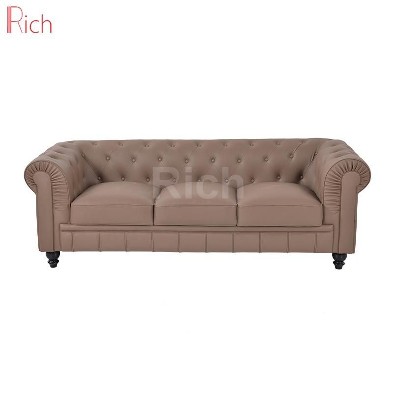 Wholesale Beige Leather PU Classic Chesterfield Sofa Furniture Couch for Hotel Living Room