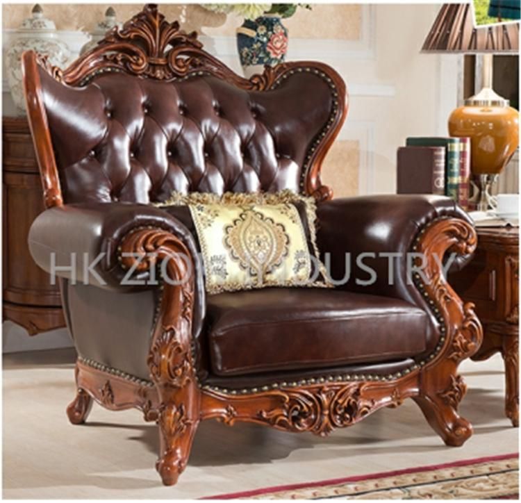 Traditional and Classical European Style Chesterfield Living Room Sofa Home Furniture Living Room Use Brown Genuine Leather Sofa Sectionals