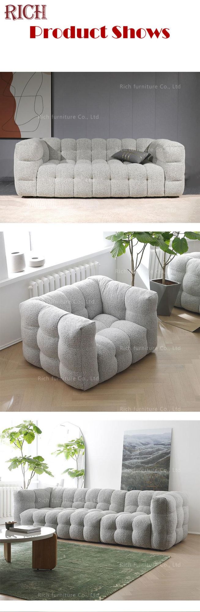 Modern Living Room Furniture Fabric Sofa Couch Floor White Boucle Sofa