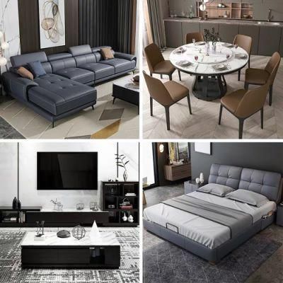 2019 New Design Modern Home Living Room Black Leather Sofa Sectional