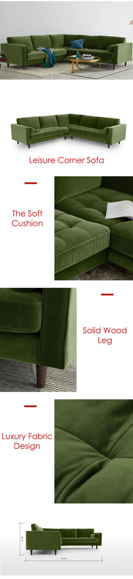 Modern Design Living Room Cloth Art Four People Corner Sofa