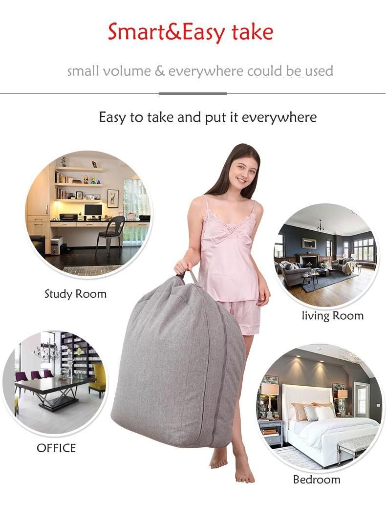 Luckysac Foldable Home Furniture, Living Room Grey Bean Bag Sofa Bed, Luxurious Upholstery Bedroom Lazy Chairs Modern Sofa Bed
