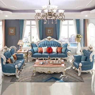 Wood Sofa Furniture Factory Wholesale Royal Leather Sofa Set with Marble Table in Optional Couch Seat and Furnitures Color