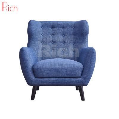 Home Furniture One Seater Blue Fabric Linen Leisure Armchair Sofa for Living Room