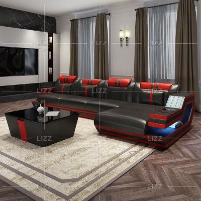 Modern Contemporary L Shape Home Leisure Living Room Furniture Leather LED Corner Sofa