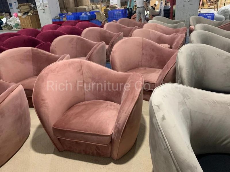 Comfortable Gold Metal Legs Accent Sofa Chair Fabric Pink Living Room Furniture Leisure Armchair