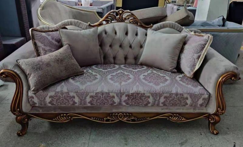 Fabric and Carvings Wood Frame Classic Sofa for Living Room Set
