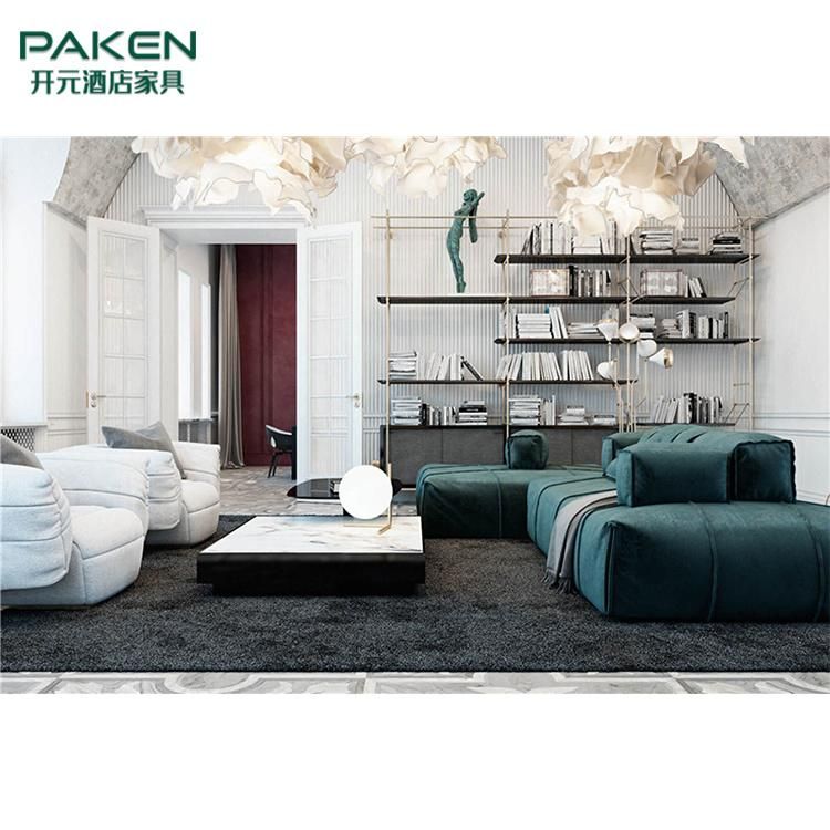 Luxury Dark Green Fabric Italy Design 3 Seater Sofa and Ottoman for Villa Living Room
