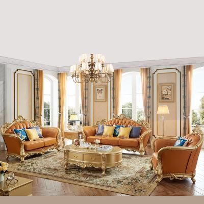 Royal Leather Sofa with Wooden Table for Living Room Furniture