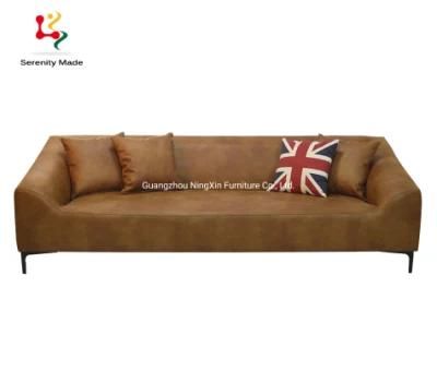 Amercian Style Vintage Tan Leather Sofa for Living Room