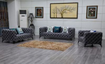 Modern Home Furniture Couch Grey Velvet Button Tufted Sofa Set Chesterfield Modern Living Room Sofa in Large Size