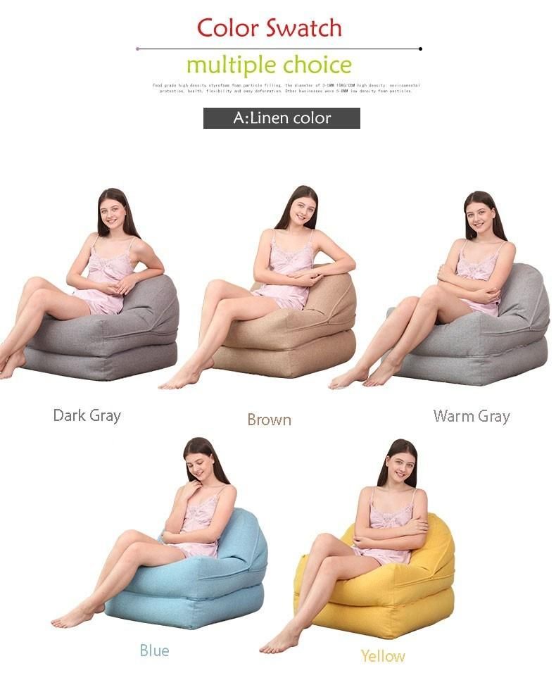 Luckysac Foldable Home Furniture, Living Room Grey Bean Bag Sofa Bed, Luxurious Upholstery Bedroom Lazy Chairs Modern Sofa Bed
