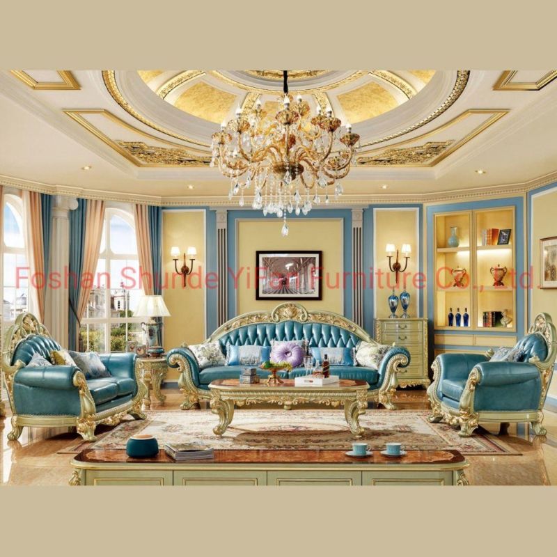 Wood Carved Living Room Luxury Sofa in Optional Couch Seat and Furniture Painting Color