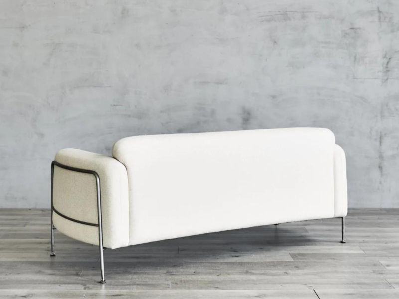 Nordic Modern Hotel Room Metal Frame White Upholstery Three Seater Sofa