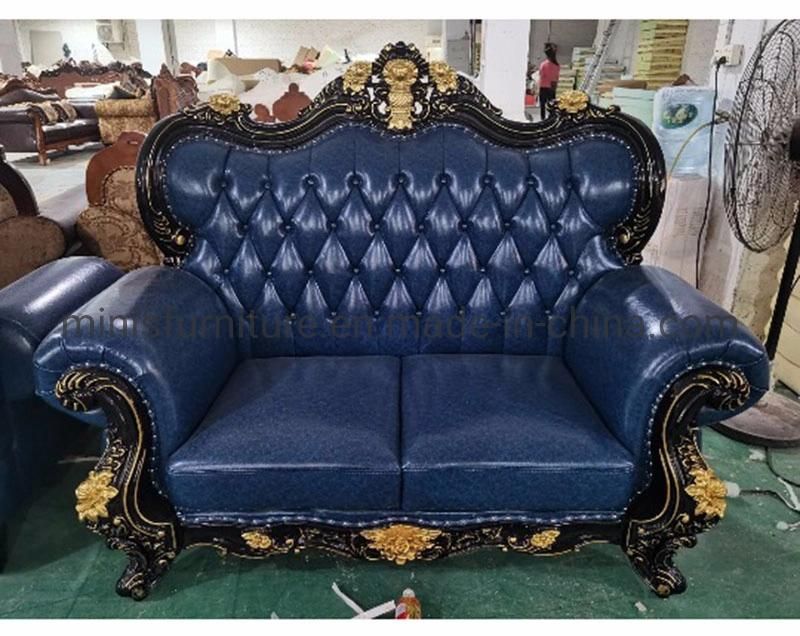 (MN-CSF10) Hotel Lounge/Home Furniture Living Room Wood Blue Leather Sofa