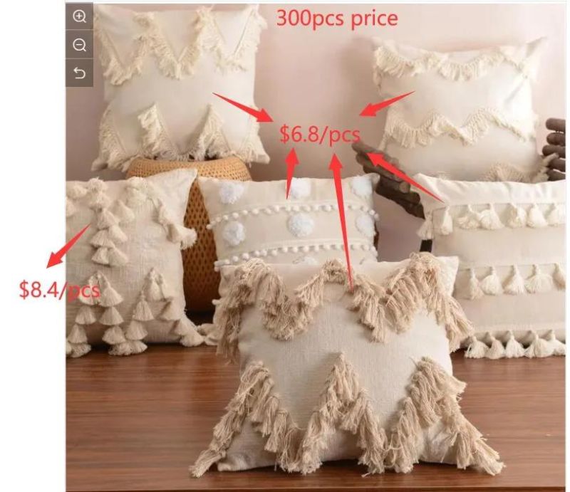 Cotton Linen Tassel Tufted Pillow Cushion Cover Waist Pillowcase for Living Room