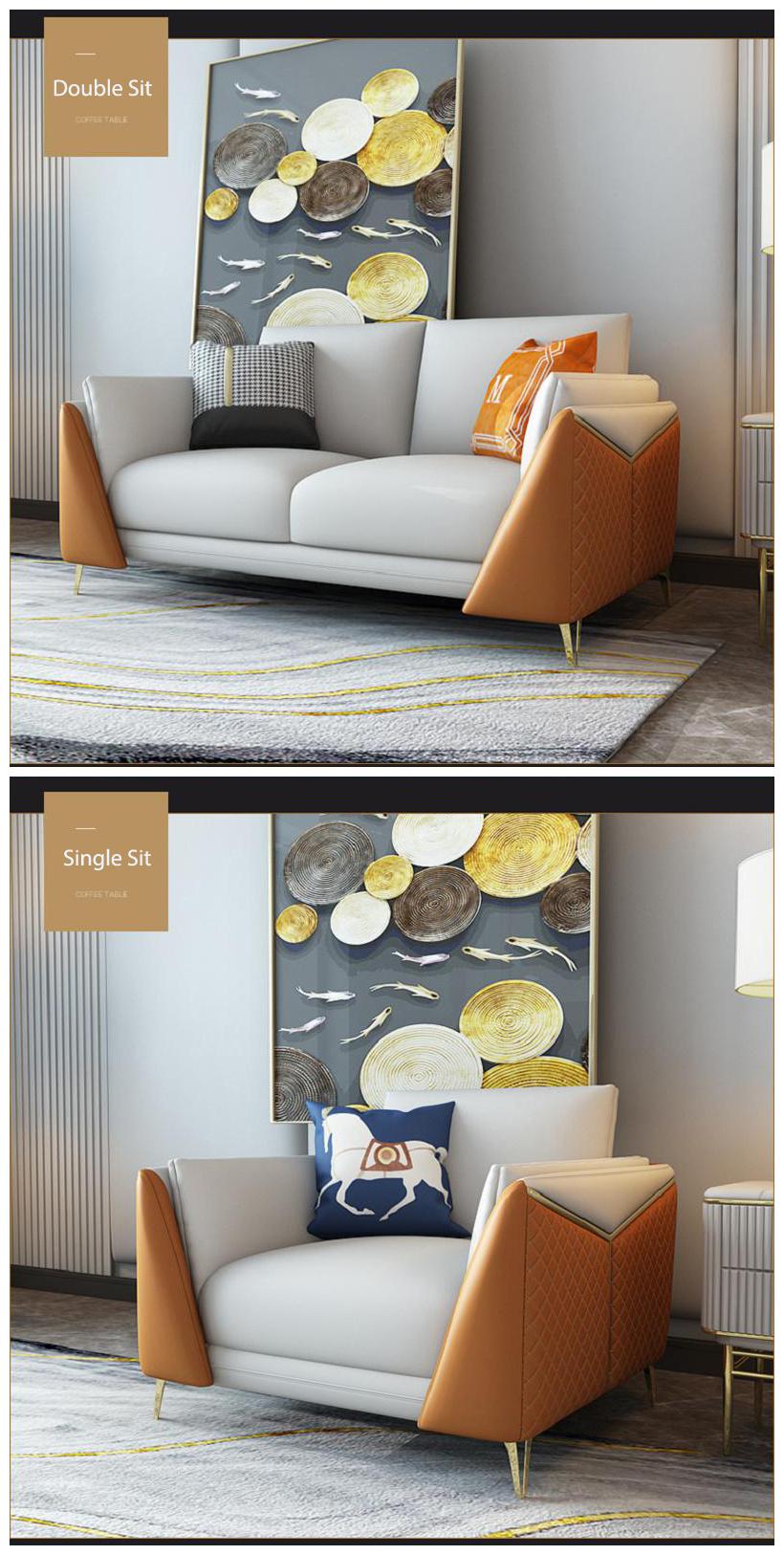 Supply Hotel Villa Metallic Cowhide Sofa Set 1+2+3