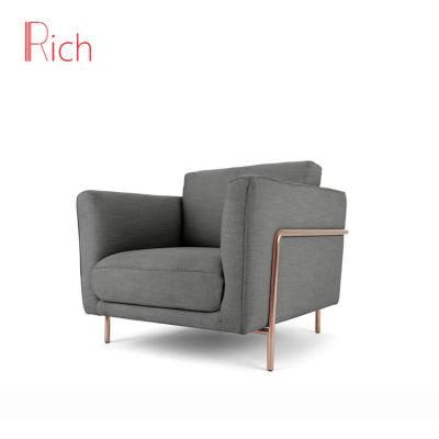Golden Stainless Steel Legs Living Room Furniture Sets Modern Grey Fabric Upholstered One Seater Sofa