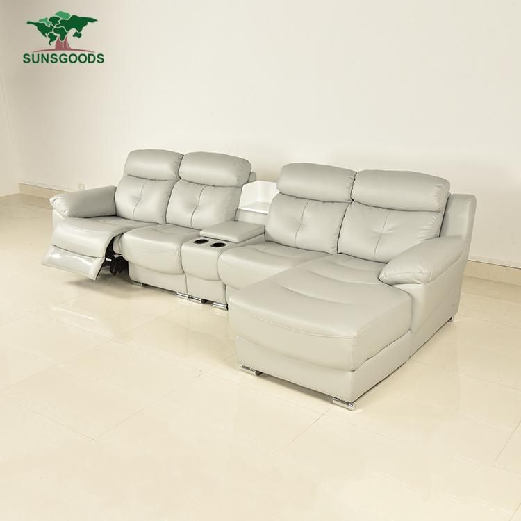 Chinese Top Grain Hafl Leather Home Movie Theater Cinema Manual Recliner Sofa Home Furniture