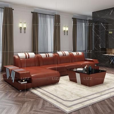 Modern Contemporary Luxury Italian Home Living Room Furniture Leisure Top Grain Leather Sofa with LED Lights