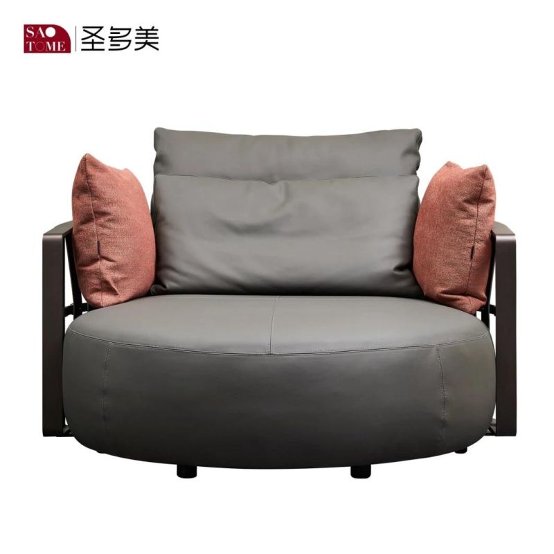 Factory Hot Selling Product Round Shaped Wood with Armrest Leather Sofa