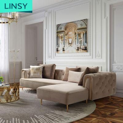 Linsy 7 Seater Velvet Fabric L Shaped Sectional Chesterfield Sofa Couch Living Room Sofa Set Furniture Rbc1K