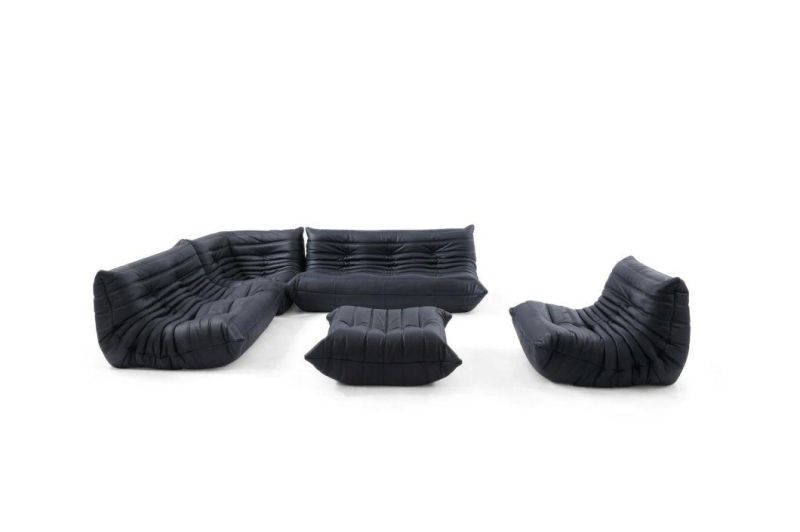 Black Leather Togo Sofa 3 Seat