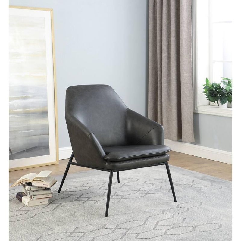 Luxury Living Room Leisure Accent Chair Modern Design Office Hotel Leather Padded Seat Dark Gray Sofa Armchair